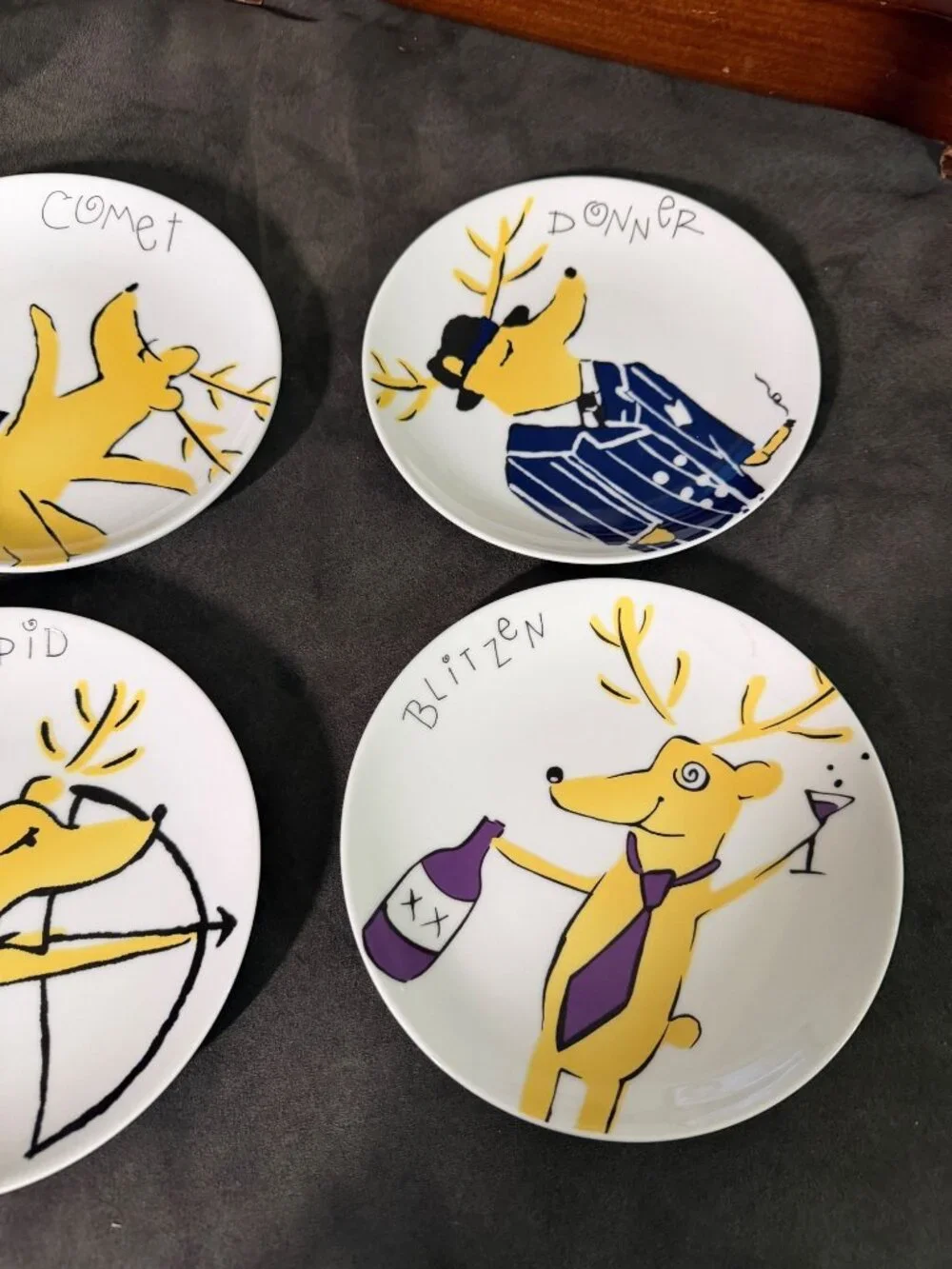 Pottery Barn Reindeer Appetizer Plates Set Of 4 Porcelain Holiday